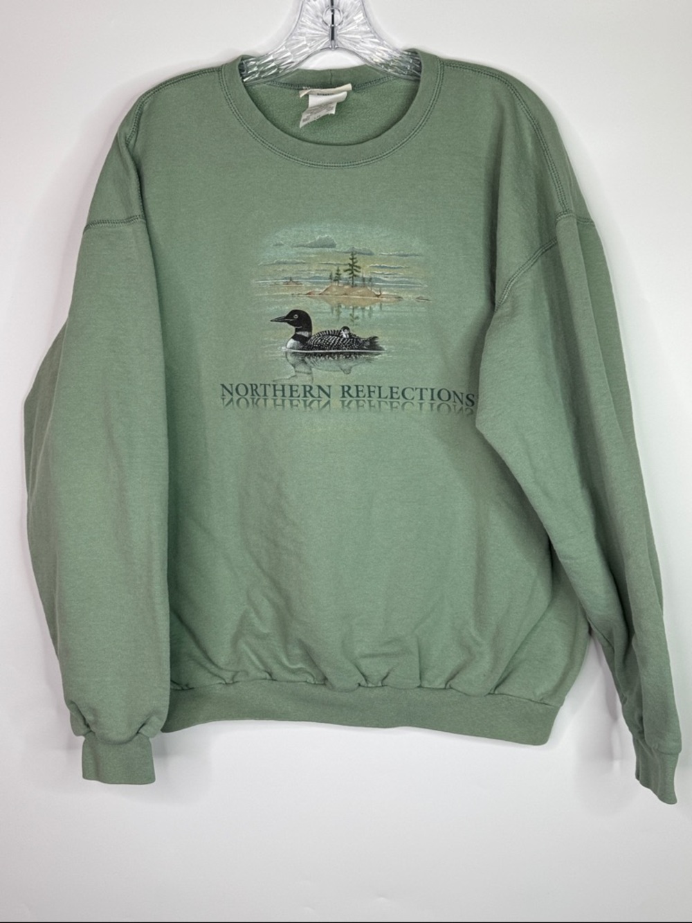 Vintage Northern Reflections Loon Green Crewneck Sweatshirt Size Large